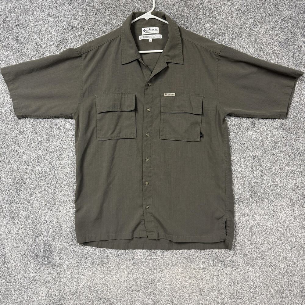 Columbia Button Up Shirt Mens Medium Olive Green Outdoor Gorpcore Short Sleeve